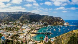 view of avalon harbor at santa catalina island near San Diego, California, USA